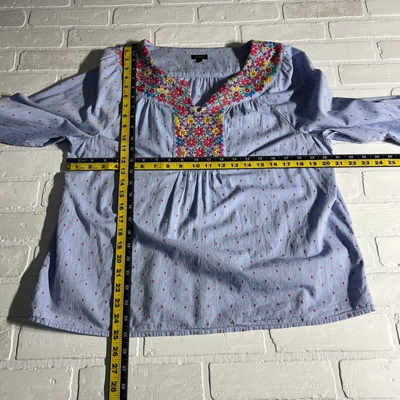 Talbots Blouse Top Large Blue Pink Floral Embroidered Boho Peasant 3/4 Sleeve L - Picture 2 of 9